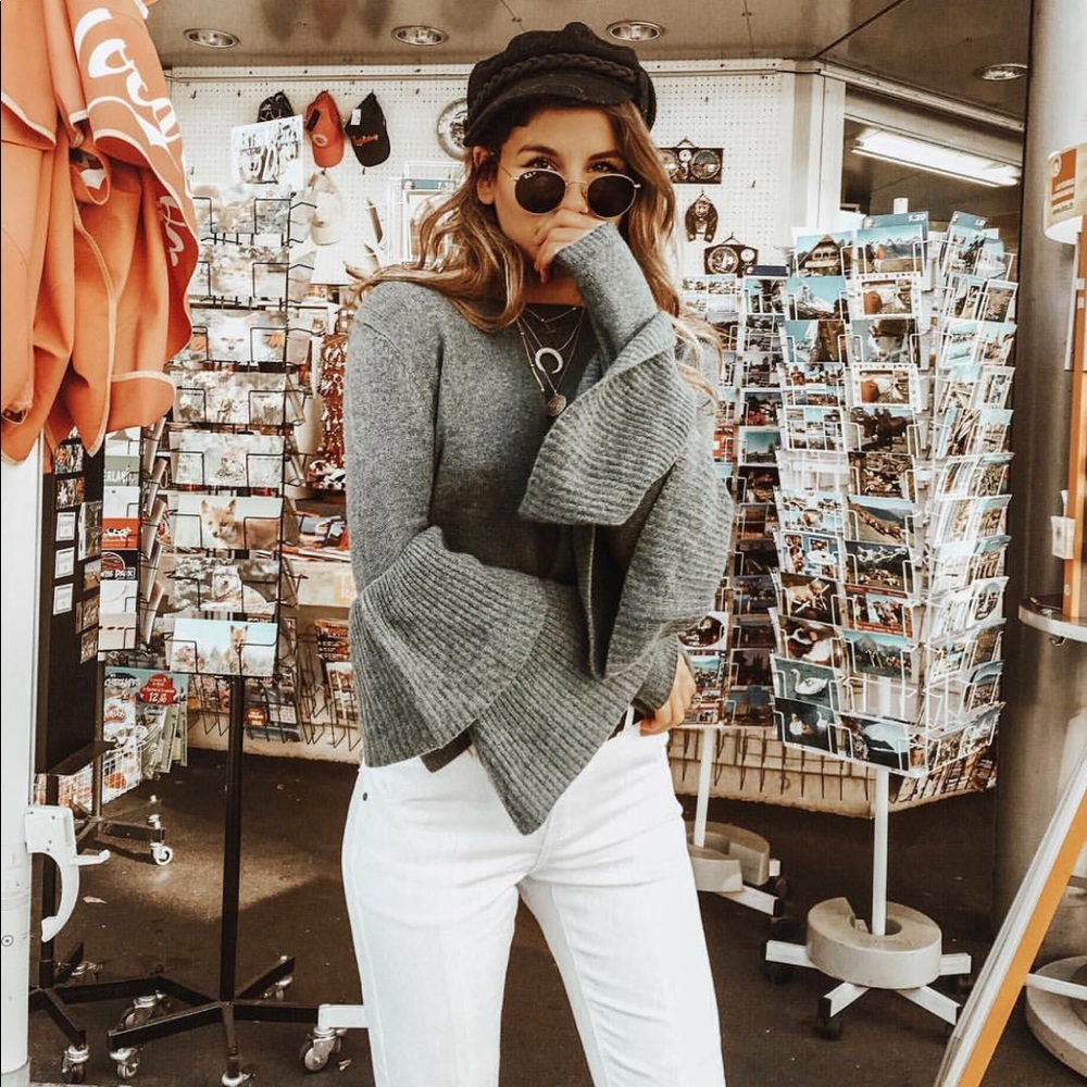 Layered Bell Sleeve Cozy Knit Sweater Grey